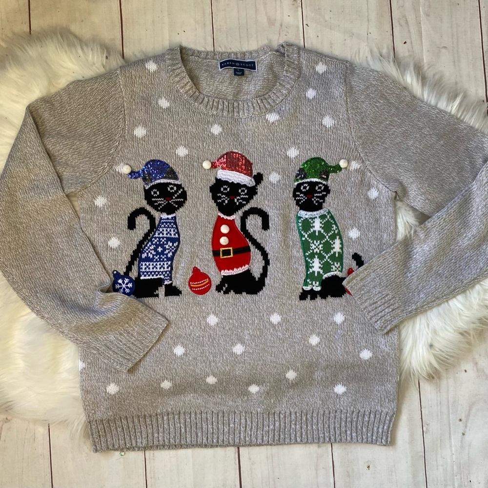 Christmas Sweater 3 Black Cats. Size Large.